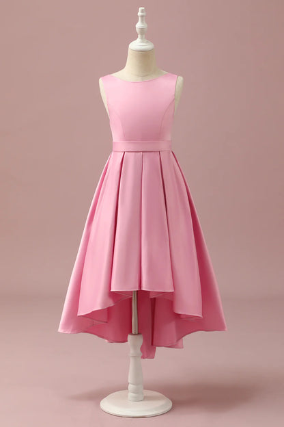 Pink Satin High Low Bridesmaid Dress