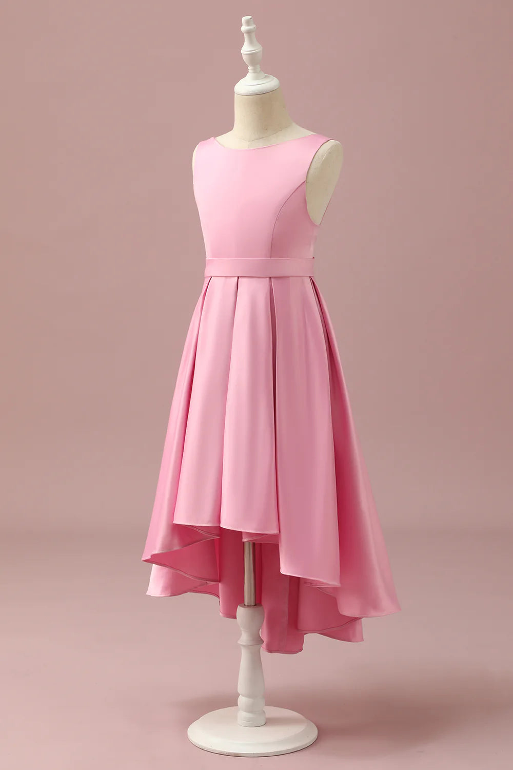 Pink Satin High Low Bridesmaid Dress