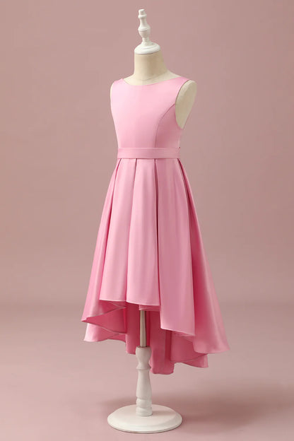 Pink Satin High Low Bridesmaid Dress