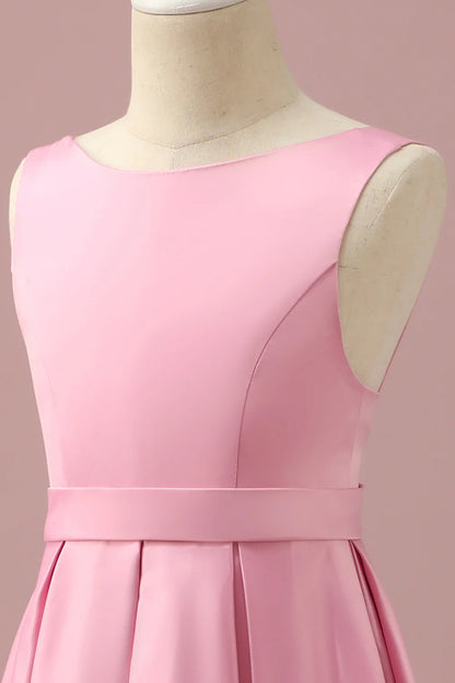 Pink Satin High Low Bridesmaid Dress