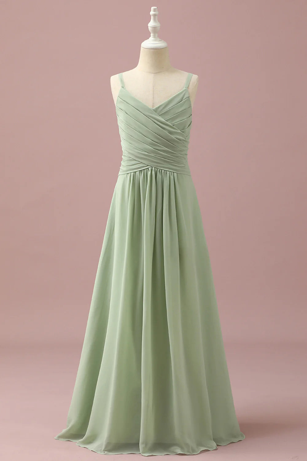 Sage Straps Chiffon Junior Bridesmaid Dress