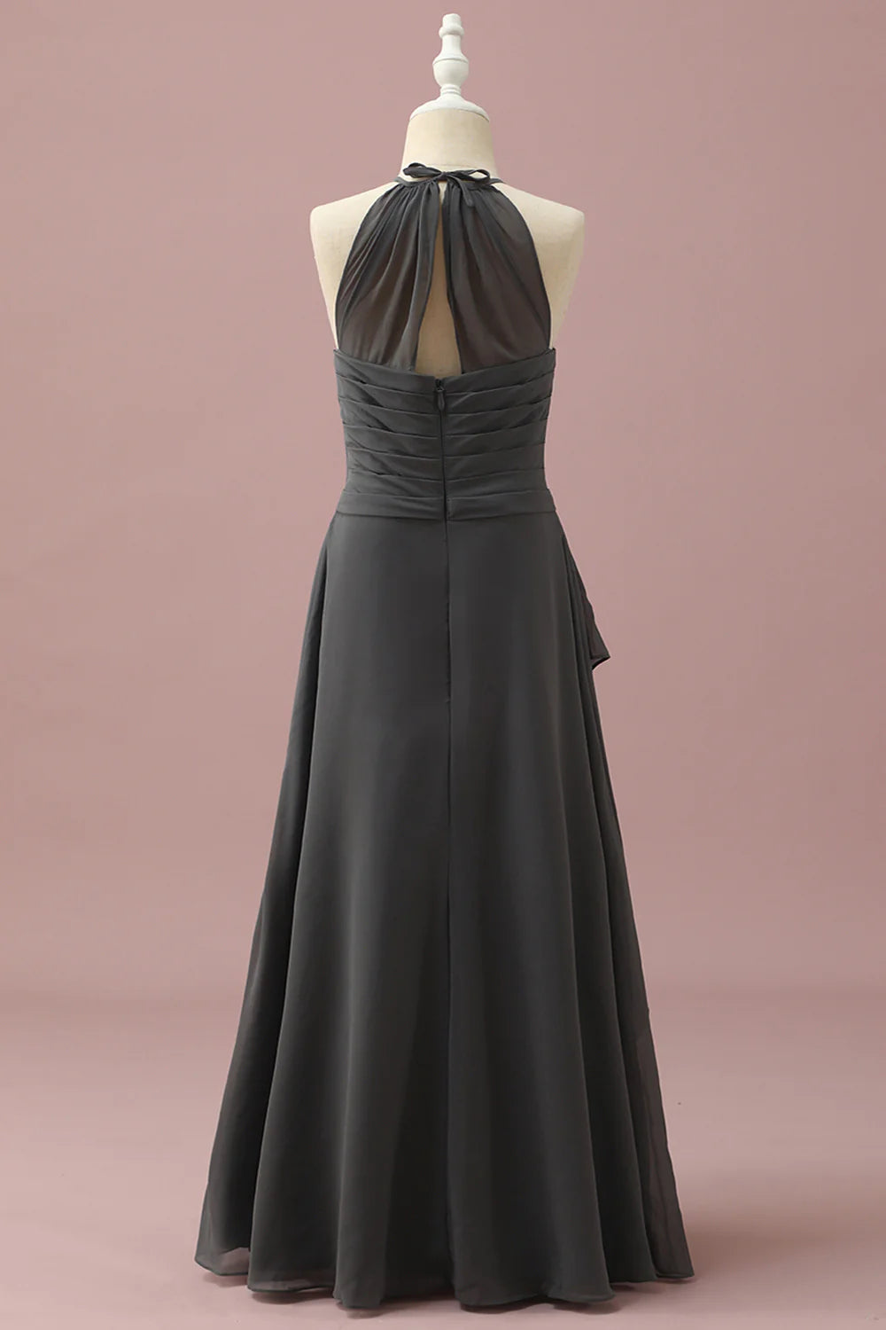 Black Halter Neck A-Line Bridesmaid Dress With Cascading Ruffles