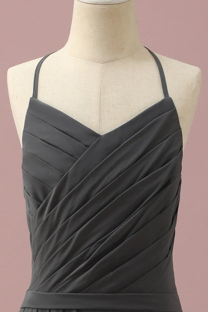 Black Halter Neck A-Line Bridesmaid Dress With Cascading Ruffles