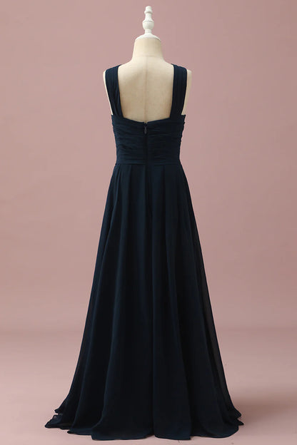 Navy Halter A-Line Sleeveless Junior Bridesmaid Dress