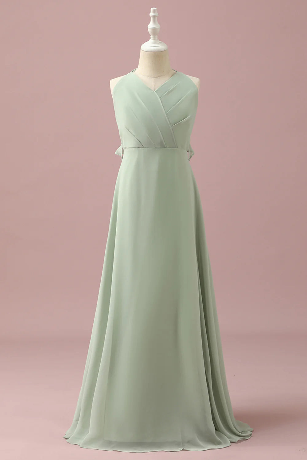 Sage Halter Chiffon A-Line Bridesmaid Dress