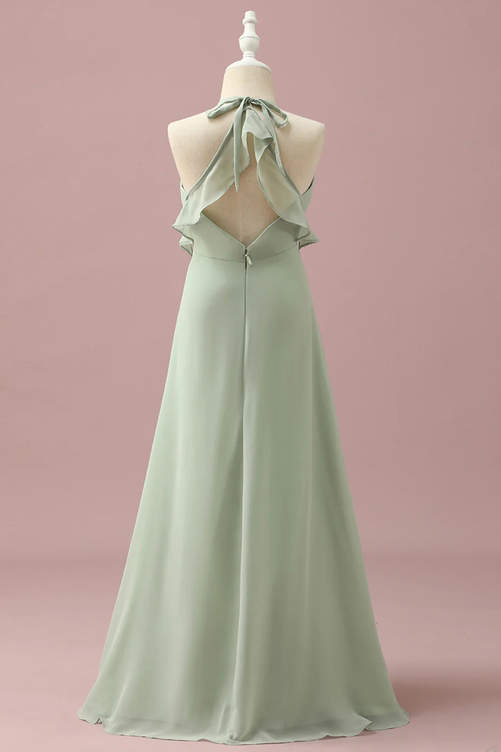 Sage Halter Chiffon A-Line Bridesmaid Dress