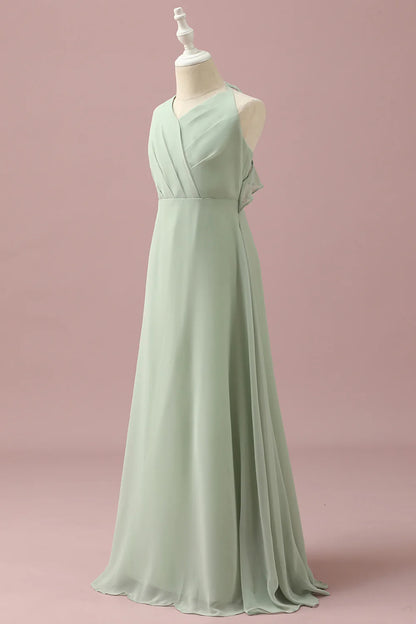 Sage Halter Chiffon A-Line Bridesmaid Dress