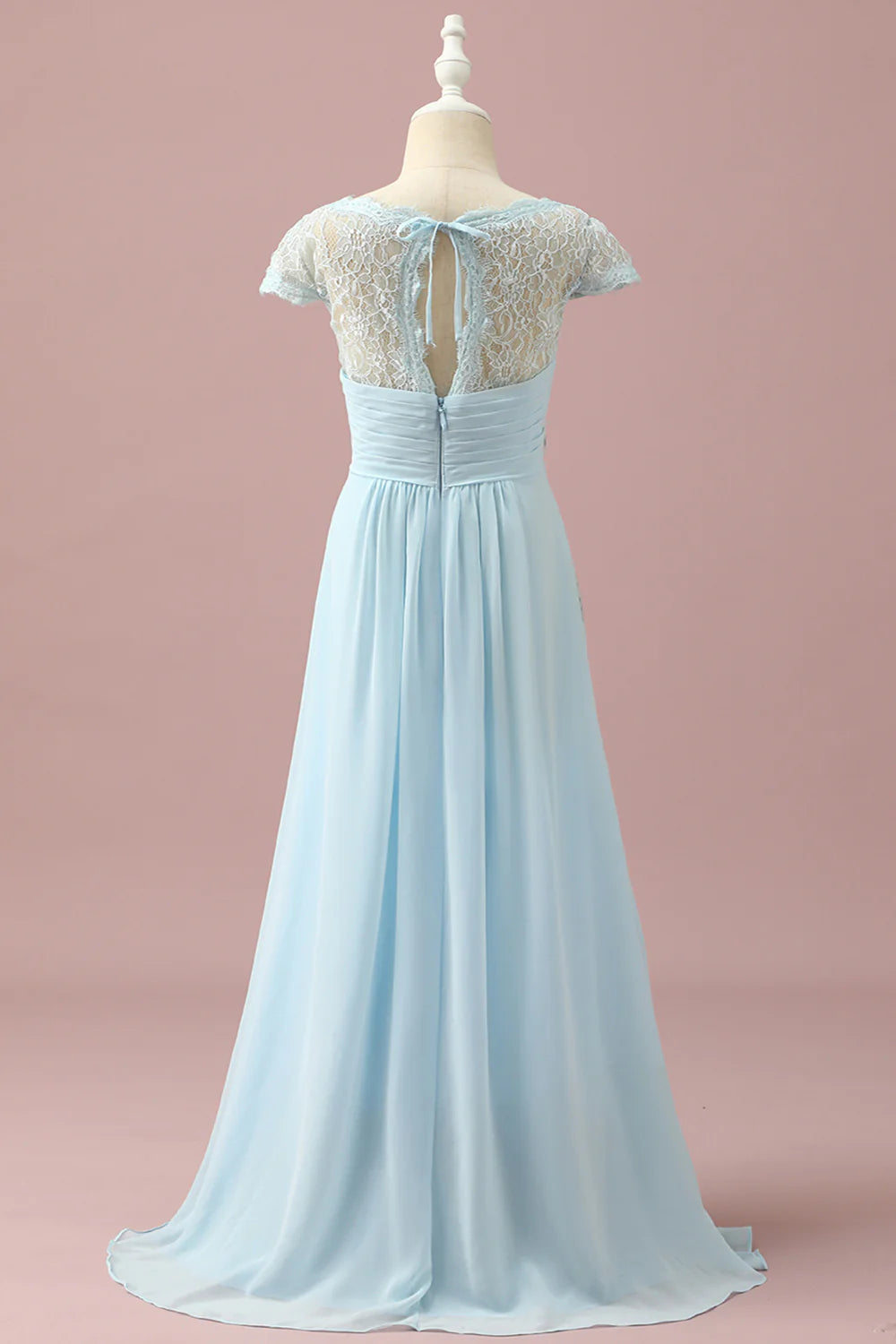 Light Blue Lace and Chiffon V-Neck Bridesmaid Dress