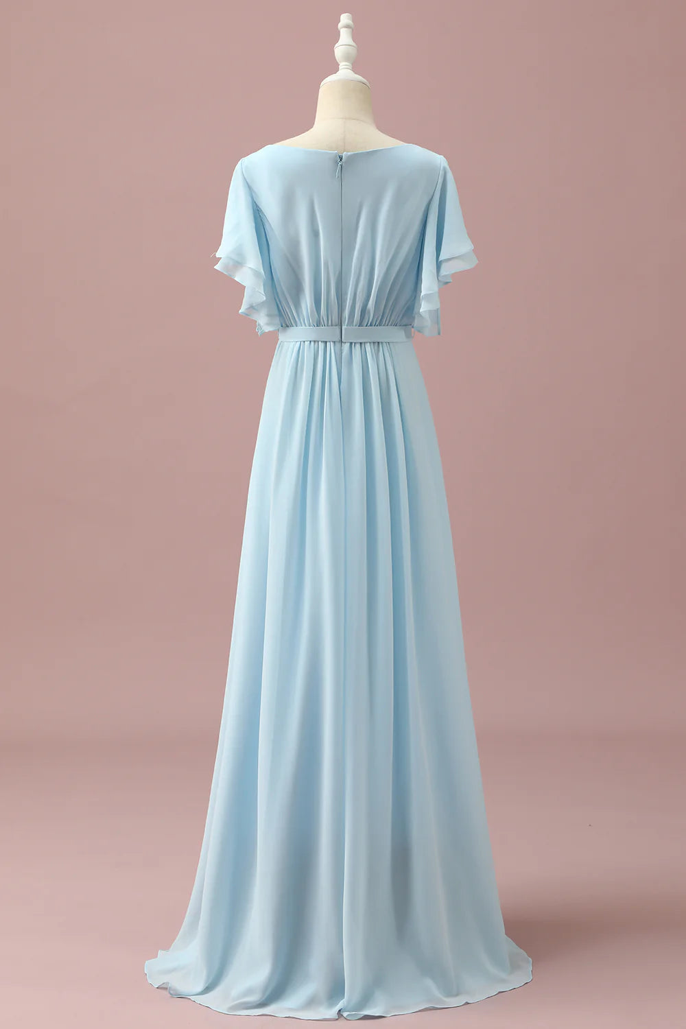 Light Blue Chiffon Batwing Sleeves A-Line Bridesmaid Dress