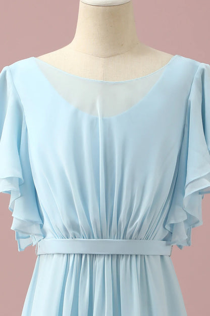 Light Blue Chiffon Batwing Sleeves A-Line Bridesmaid Dress