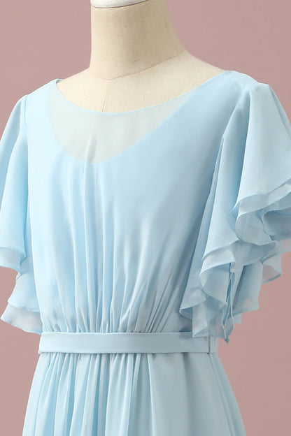 Light Blue Chiffon Batwing Sleeves A-Line Bridesmaid Dress