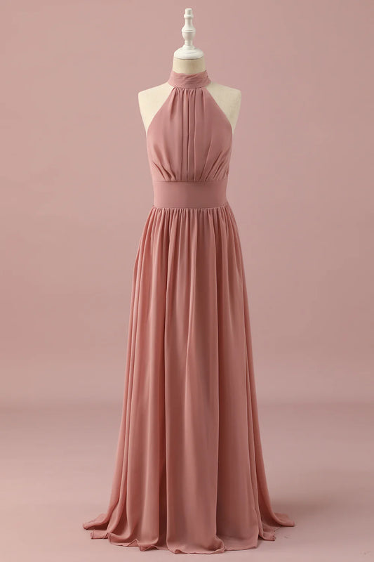 Light Brown Halter Chiffon Bridesmaid Dress