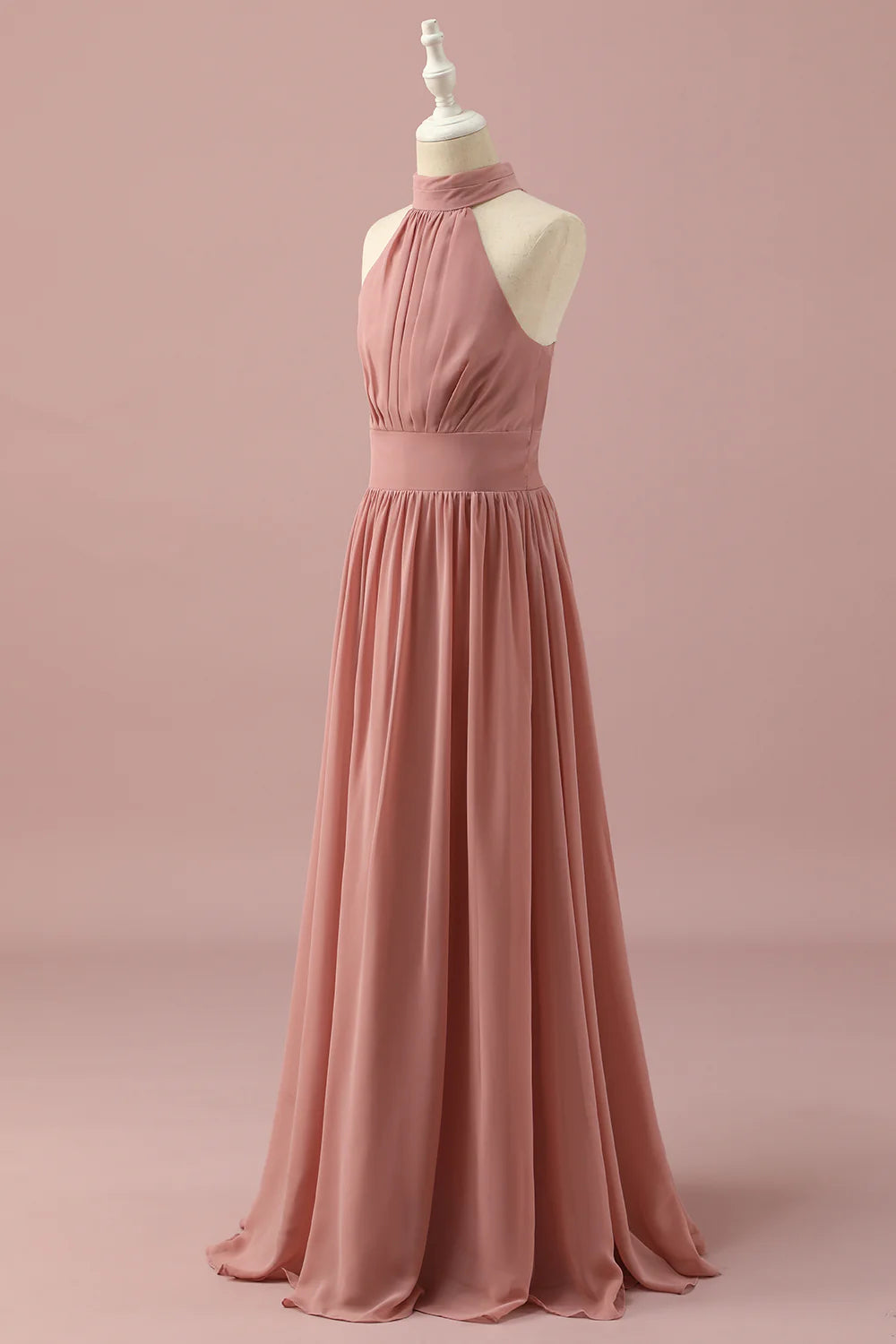 Light Brown Halter Chiffon Bridesmaid Dress