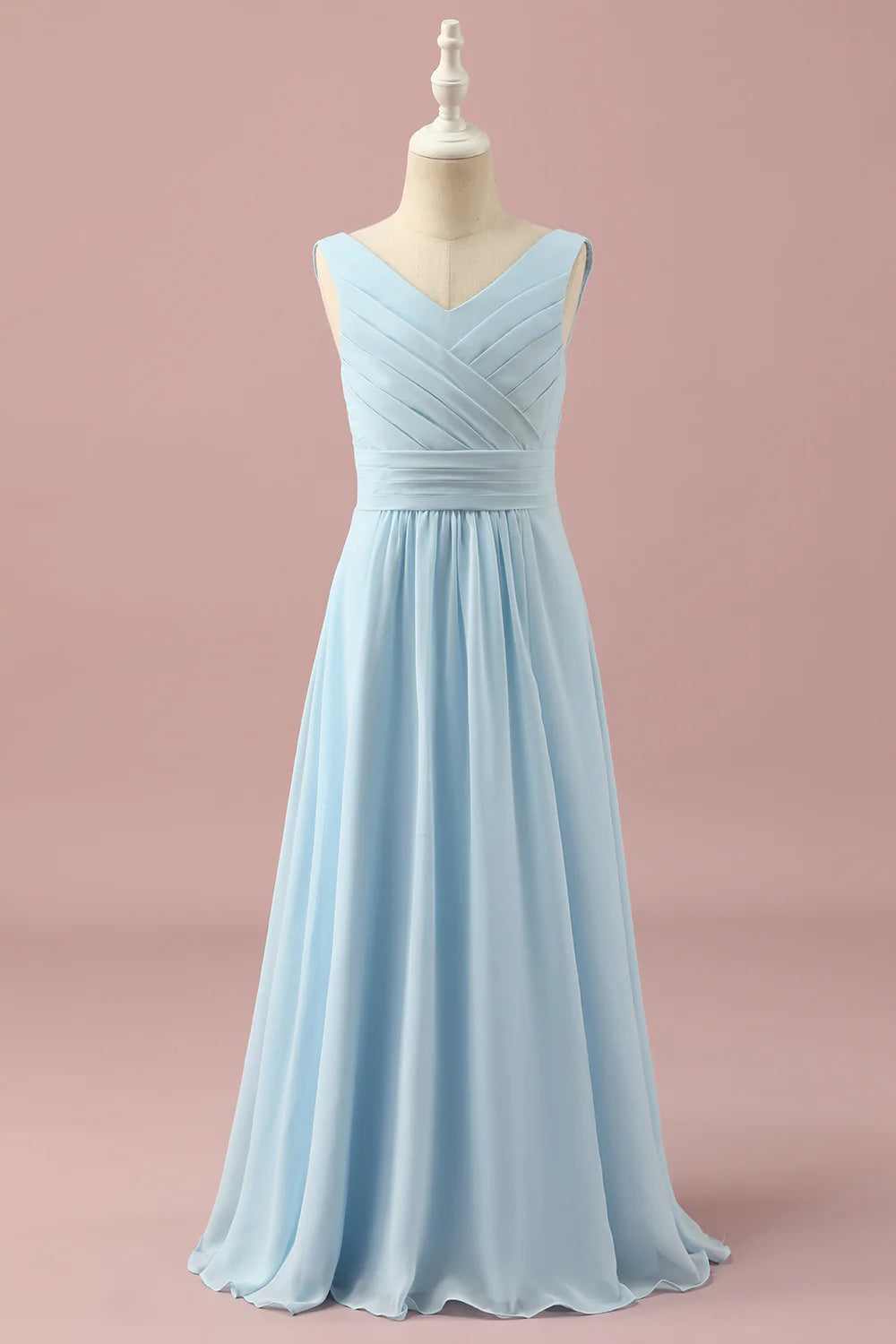 Light Blue V-Neck Chiffon Bridesmaid Dress