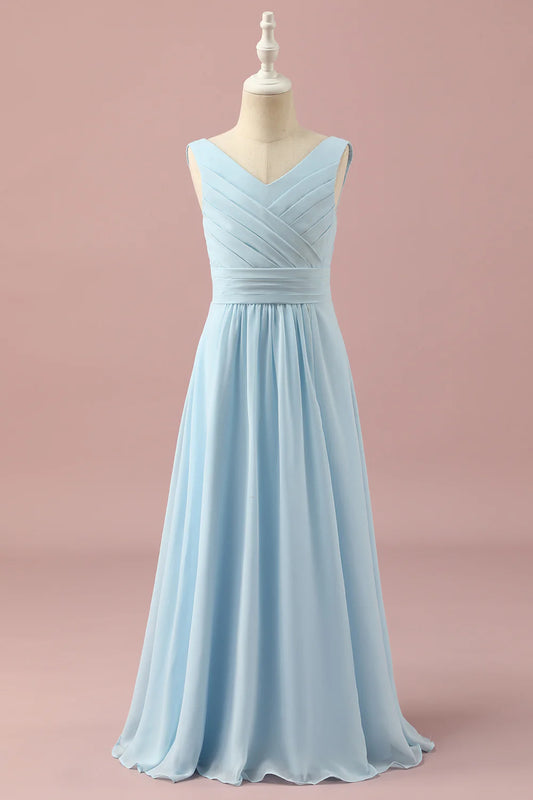 Light Blue V-Neck Chiffon Bridesmaid Dress