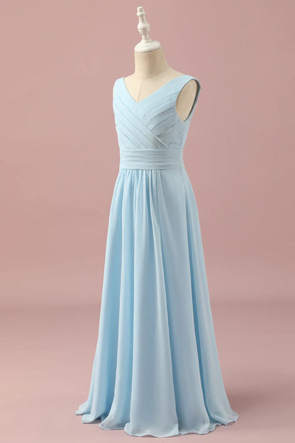 Light Blue V-Neck Chiffon Bridesmaid Dress