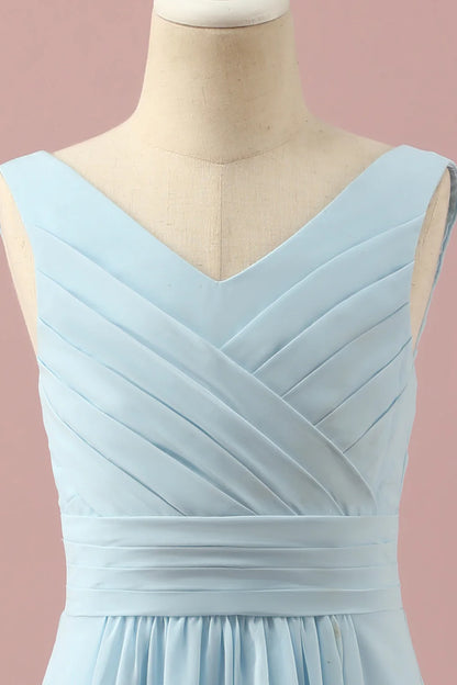 Light Blue V-Neck Chiffon Bridesmaid Dress