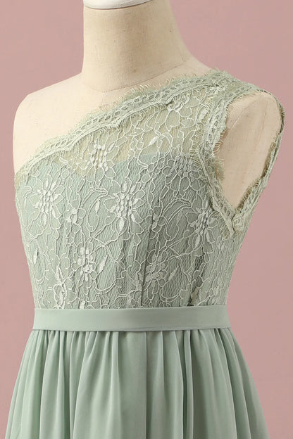 Green One Shoulder Lace and Chiffon Bridesmaid Dress