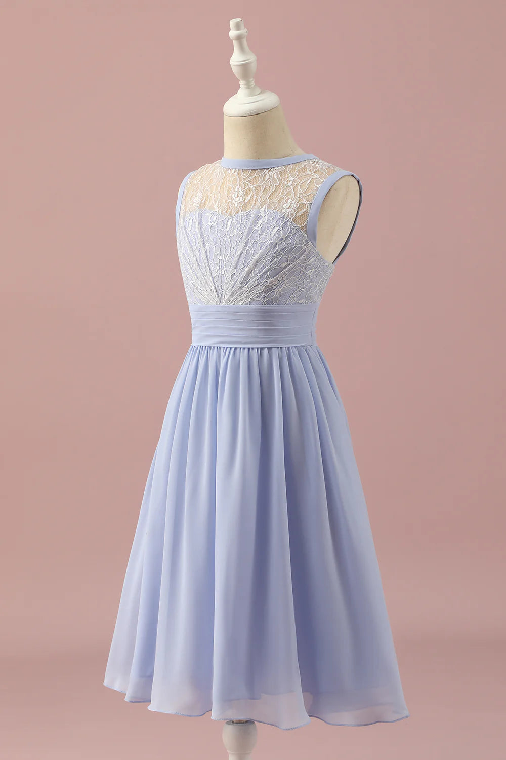 Light Purple Lace and Chiffon Short Bridesmaid Dress