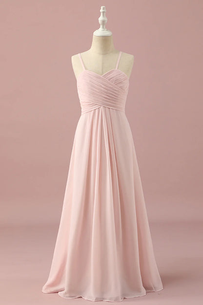 Light Pink Spaghetti Straps Chiffon Bridesmaid Dress