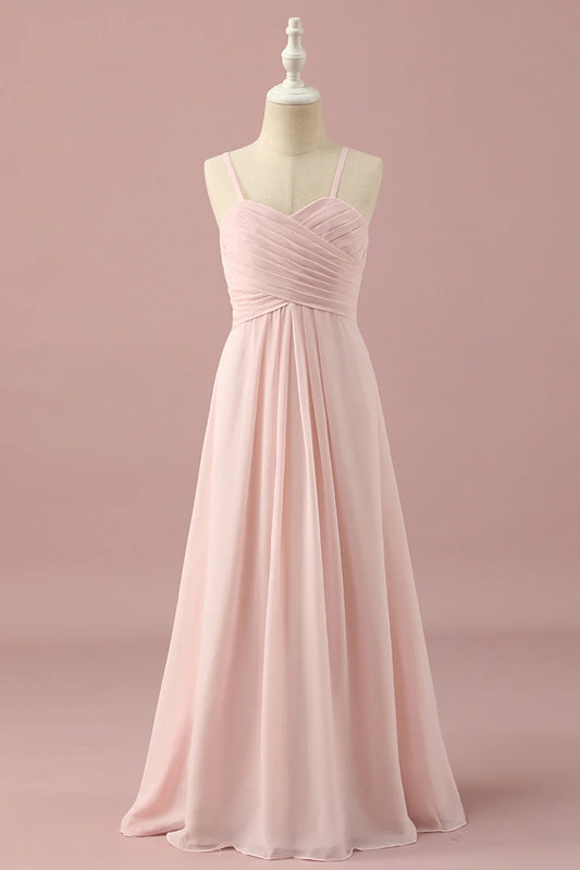 Light Pink Spaghetti Straps Chiffon Bridesmaid Dress