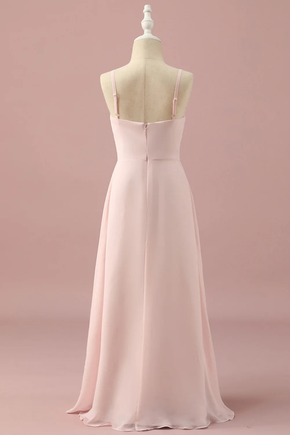 Light Pink Spaghetti Straps Chiffon Bridesmaid Dress