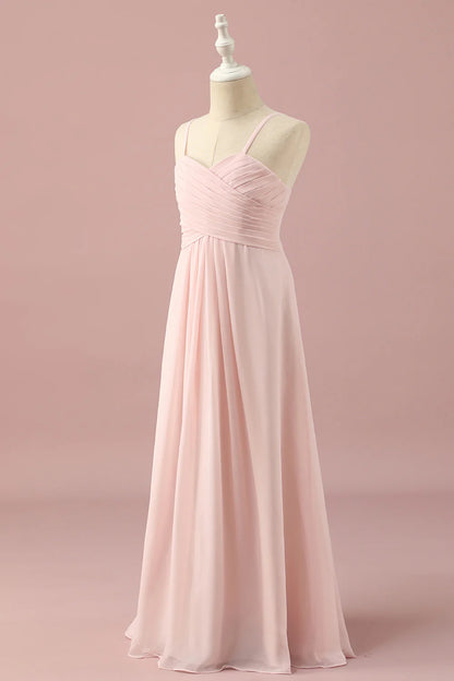 Light Pink Spaghetti Straps Chiffon Bridesmaid Dress