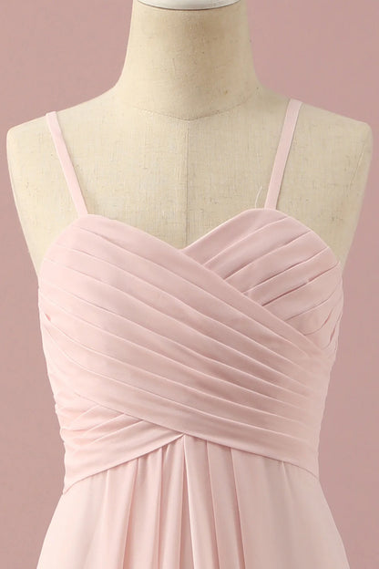 Light Pink Spaghetti Straps Chiffon Bridesmaid Dress