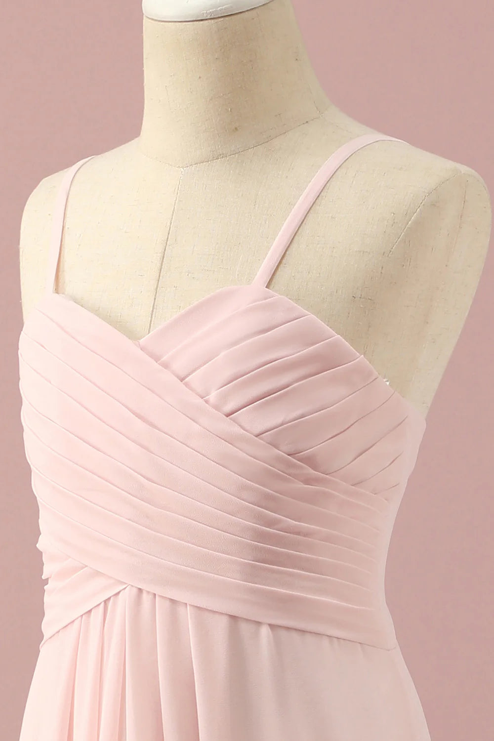 Light Pink Spaghetti Straps Chiffon Bridesmaid Dress