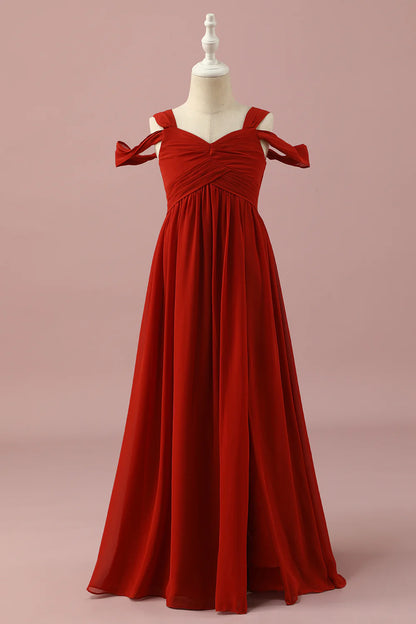 Red Chiffon Cold Shoulder Bridesmaid Dress