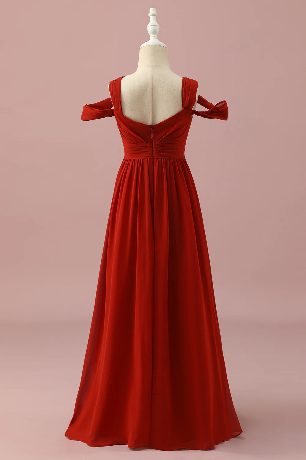 Red Chiffon Cold Shoulder Bridesmaid Dress