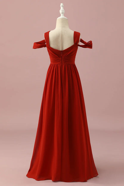 Red Chiffon Cold Shoulder Bridesmaid Dress