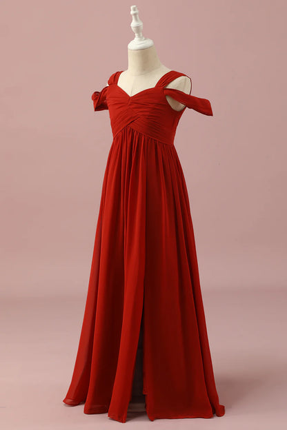 Red Chiffon Cold Shoulder Bridesmaid Dress