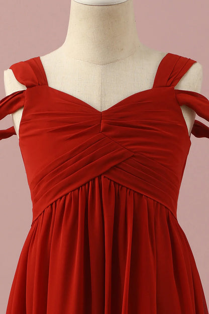 Red Chiffon Cold Shoulder Bridesmaid Dress