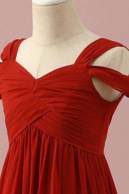 Red Chiffon Cold Shoulder Bridesmaid Dress