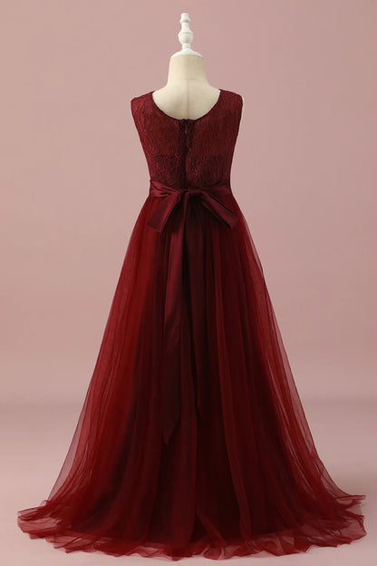 Burgundy Lace and Tulle Bridesmaid Dress