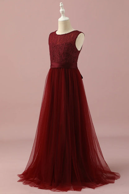 Burgundy Lace and Tulle Bridesmaid Dress