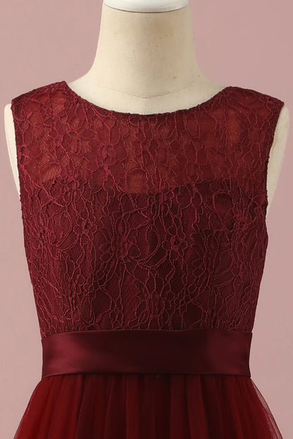 Burgundy Lace and Tulle Bridesmaid Dress