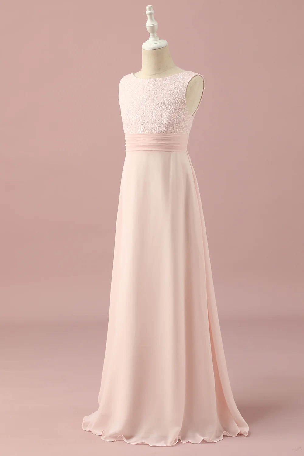 Light Pink Lace and Chiffon Junior Bridesmaid Dress