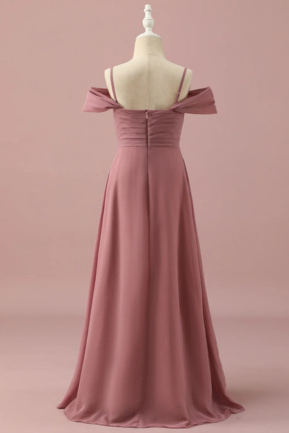 Blush Spaghetti Straps Chiffon Junior Bridesmaid Dress