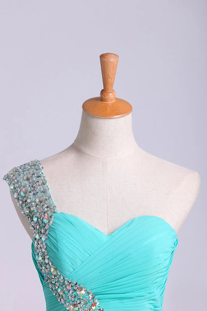 Party Dress One Shoulder Ruffled Bodice With Rhinestone Beaded Strap