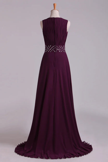 Party Dresses A-Line Bateau Floor-Length Chiffon With Beads  Ruffles