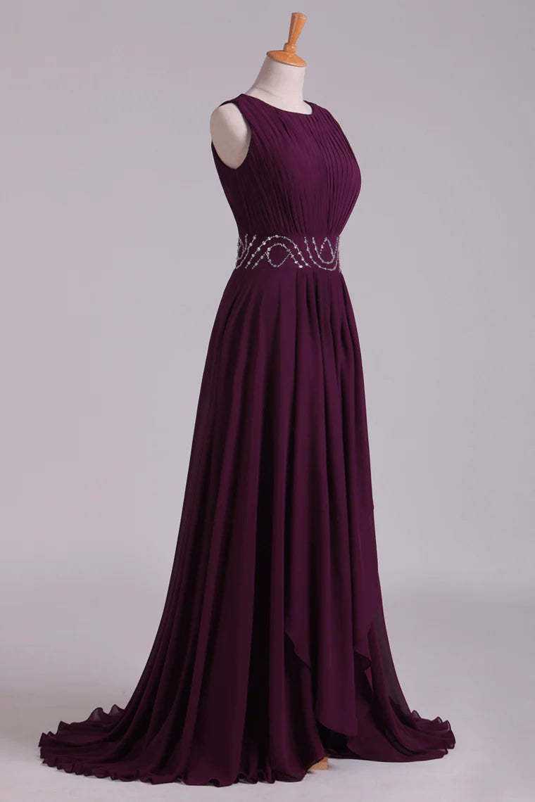 Party Dresses A-Line Bateau Floor-Length Chiffon With Beads  Ruffles