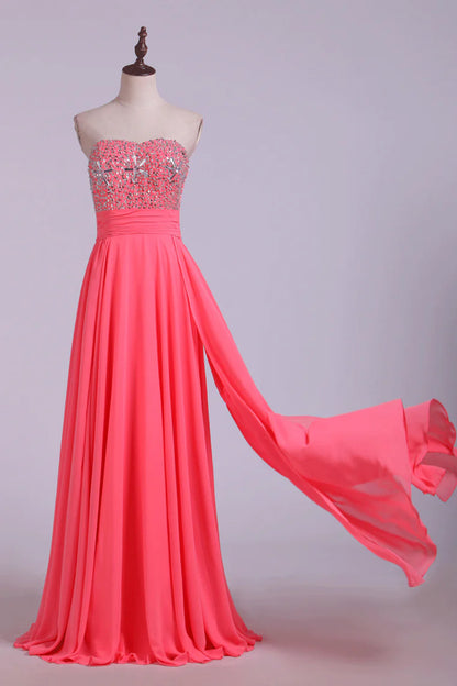 Party Dresses A Line Beading Chiffon Floor Length