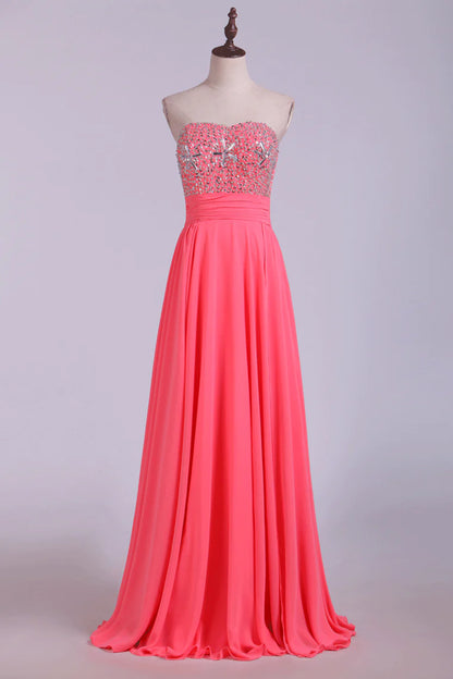 Party Dresses A Line Beading Chiffon Floor Length