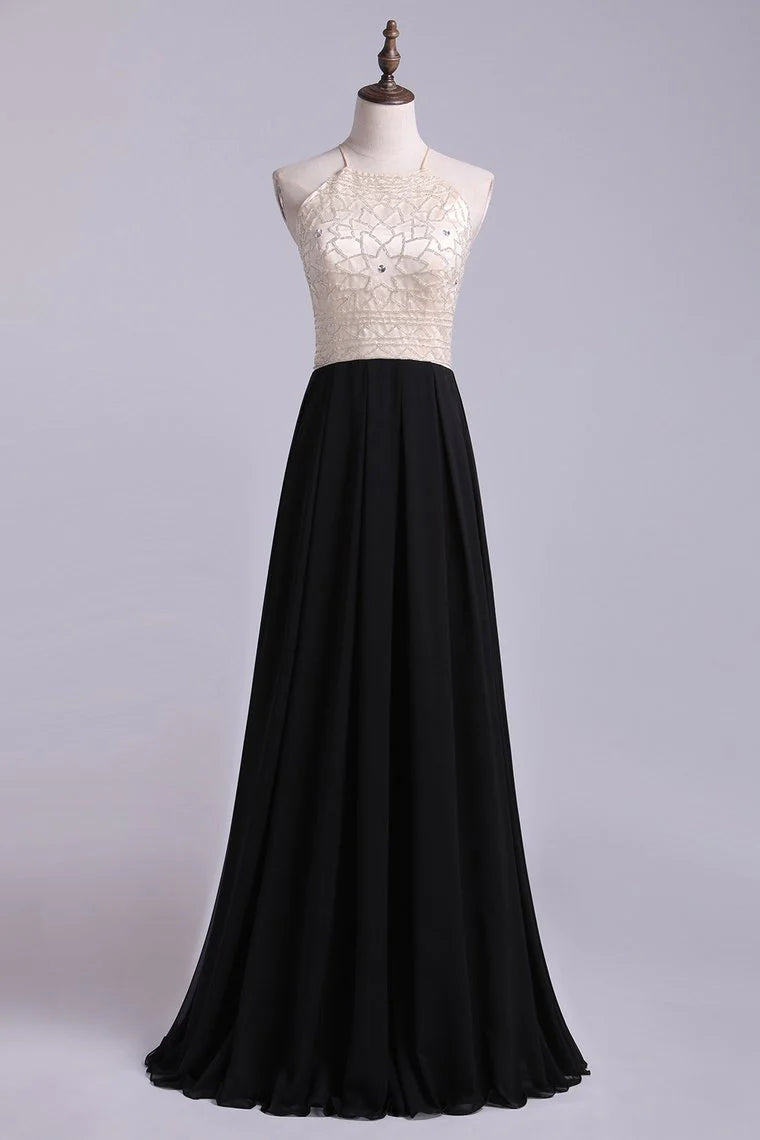 Party Dresses A Line Floor Length Halter Chiffon