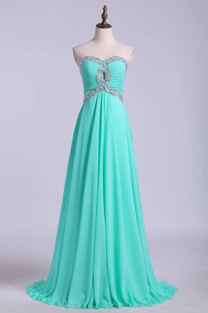 Party Dresses A Line Floor Length Sweetheart Chiffon With Rhinestone