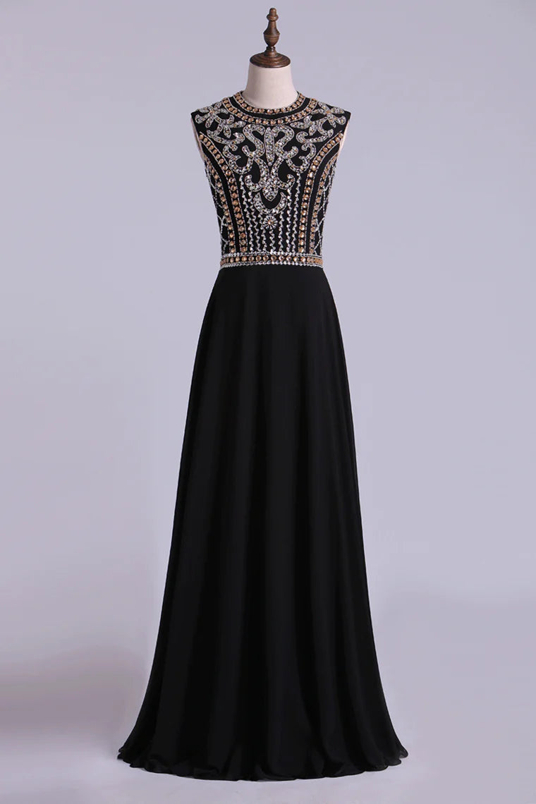 Party Dresses A-Line High-Neck Floor-Length Chiffon