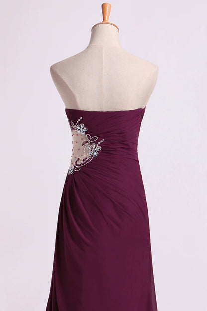 Party Dresses A Line Ruffled Bodice Beaded With Slit Floor Length