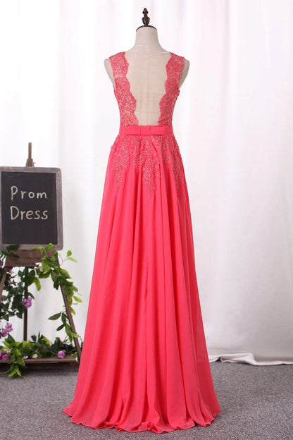 Party Dresses A Line Scoop Chiffon With Applique Floor Length